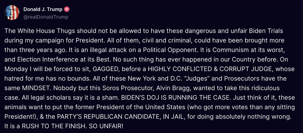 Trump is freaking out over his April 15 criminal trial. He's turned his gag order in to being 'forced to sit, GAGGED...'