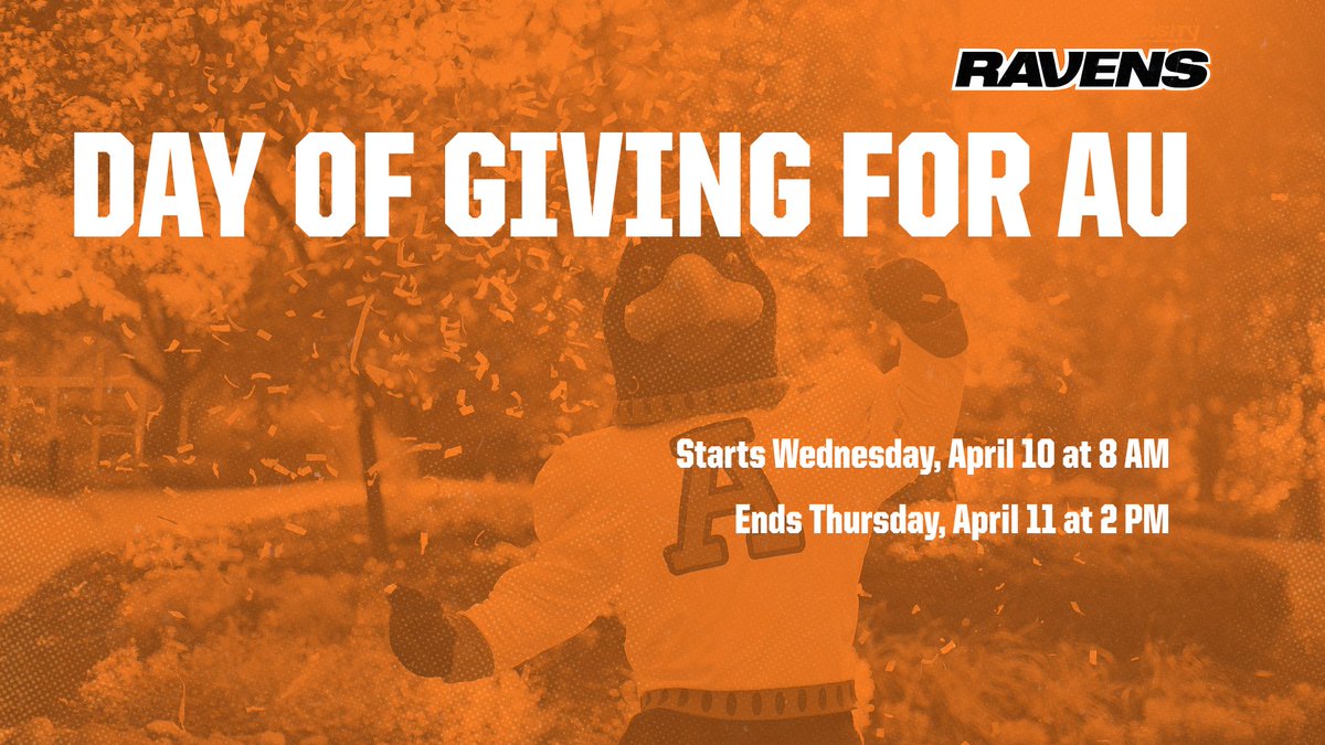 It is that time! For the next 30 hours, the AU Day of Giving is live! This is a fantastic opportunity to support your AU Athletics teams! 🔗: zurl.co/6V13 #SoarRavensSoar #GBGR #ALLIN