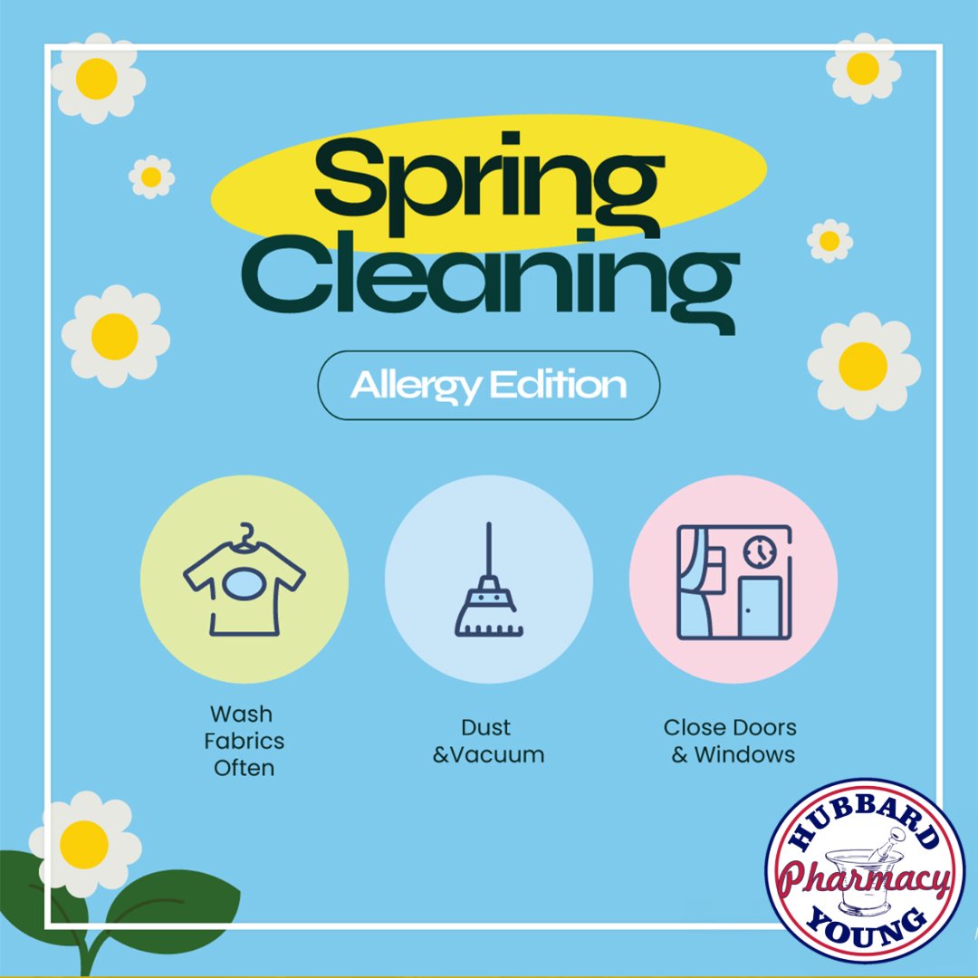 As allergies bloom, safeguarding your sanctuary begins at home. Jumpstart your spring cleaning routine by banishing allergens from your living space. 🌼🏡 #AllergySeason #SpringCleaning #HubbardYoungPharmacy #WellnessWednesday