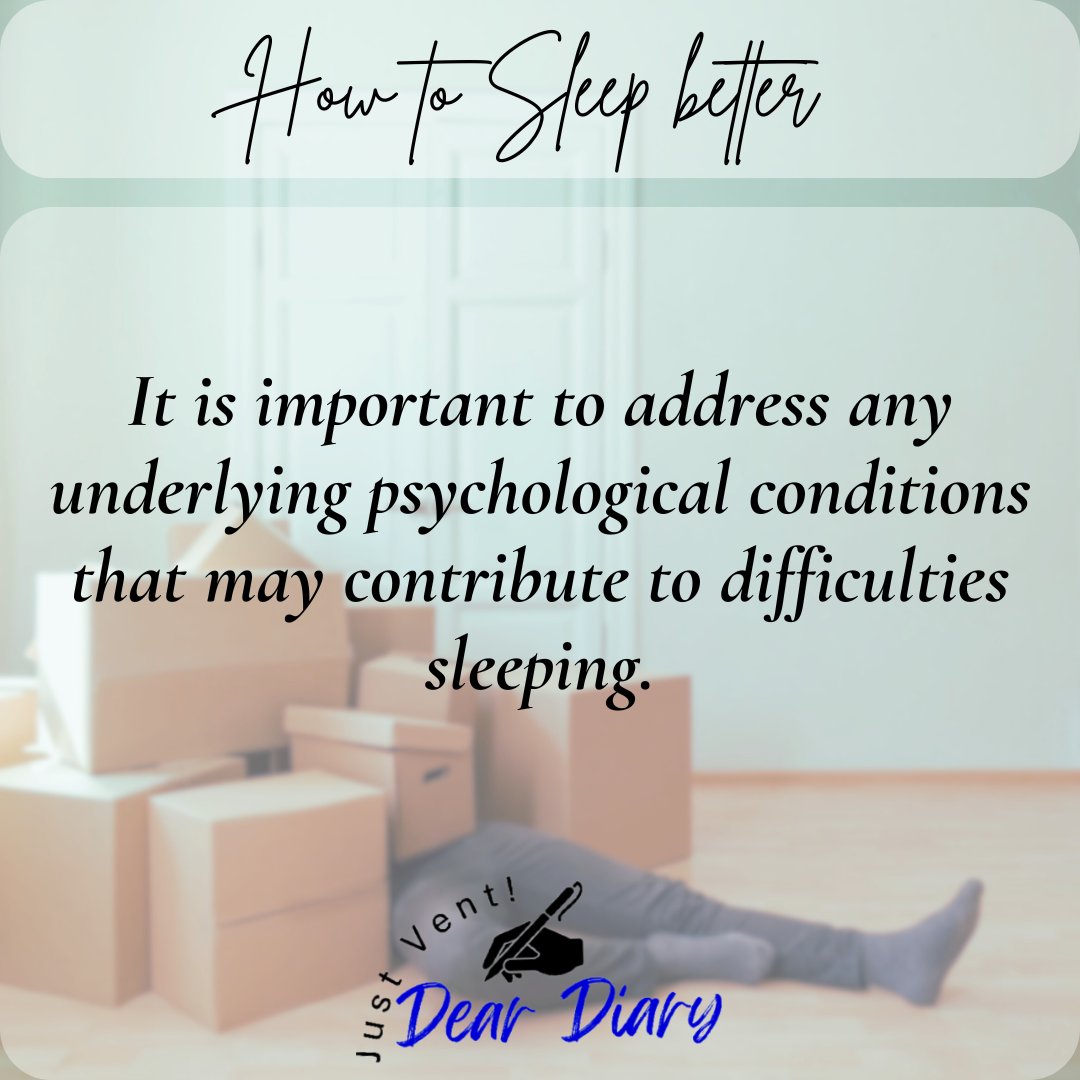 How to sleep better #day6 #deardiary #deardiaryke #solutions #mentalhealth #mentalhealthawareness #learningaboutmentalhealth #mensmentalhealth #womensmentalhealth #depression #anxiety #ADHD #PTSD #howto #sleep #better #Address #underlying #psychological #CONDITIONS