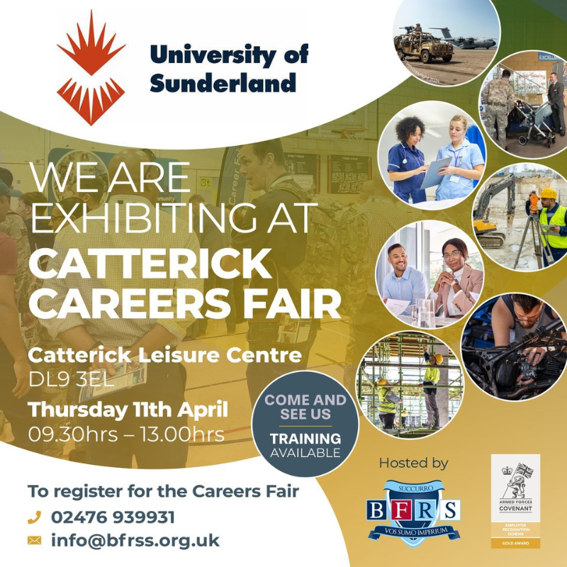 We are exhibiting at @_BFRS_ Catterick National Careers Fair this Thursday. If you are looking to re-train or gain qualifications, be sure to pop by find out more about the options available for service leavers, veterans and their families. bit.ly/3TOeV1g