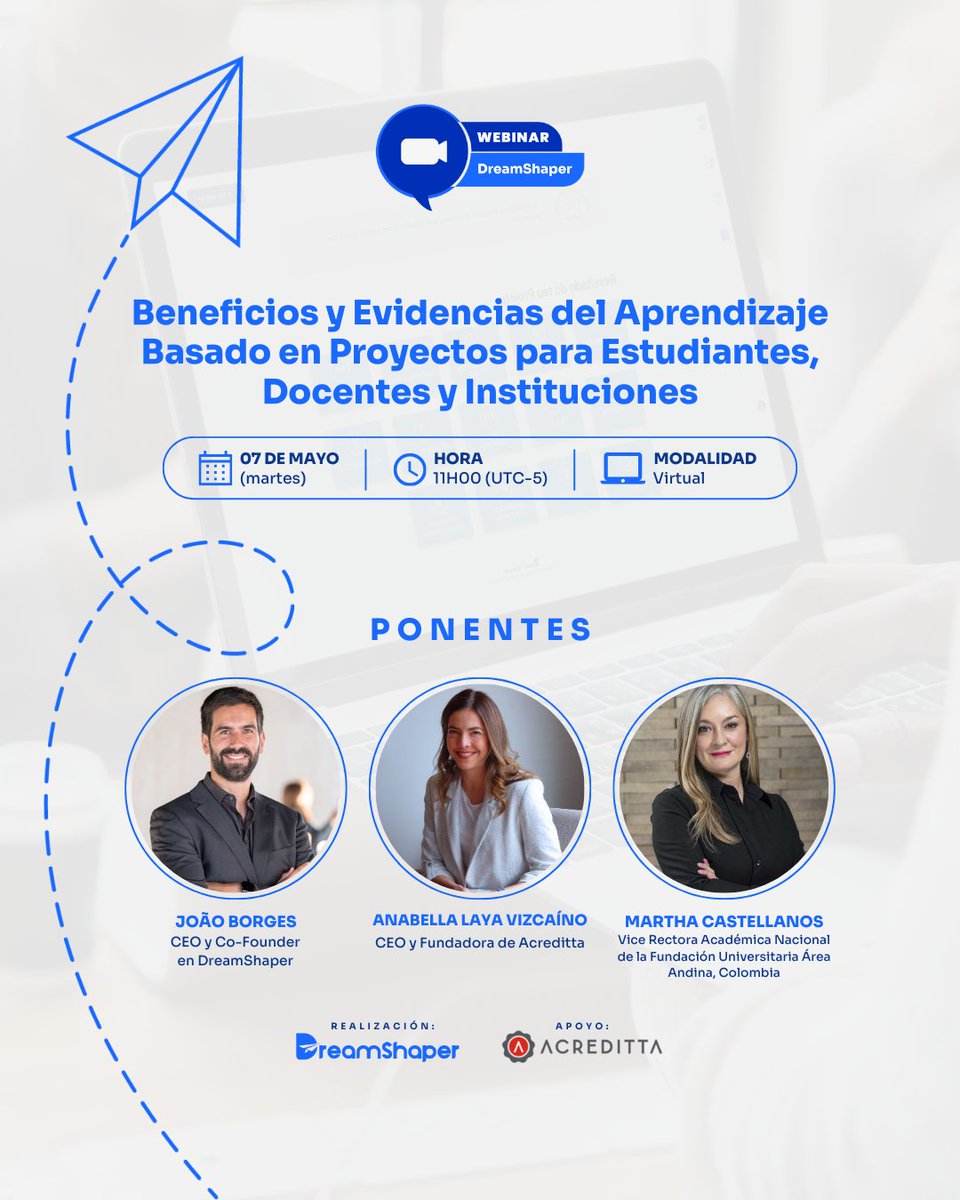 🇨🇴 DreamShaper, en colaboración con Acreditta, acaba de lanzar el webinar "Beneficios y Evidencias del Aprendizaje Basado en Proyectos para Estudiantes, Docentes y Instituciones". Realiza tu inscripción ahora: hubs.la/Q02snsfw0