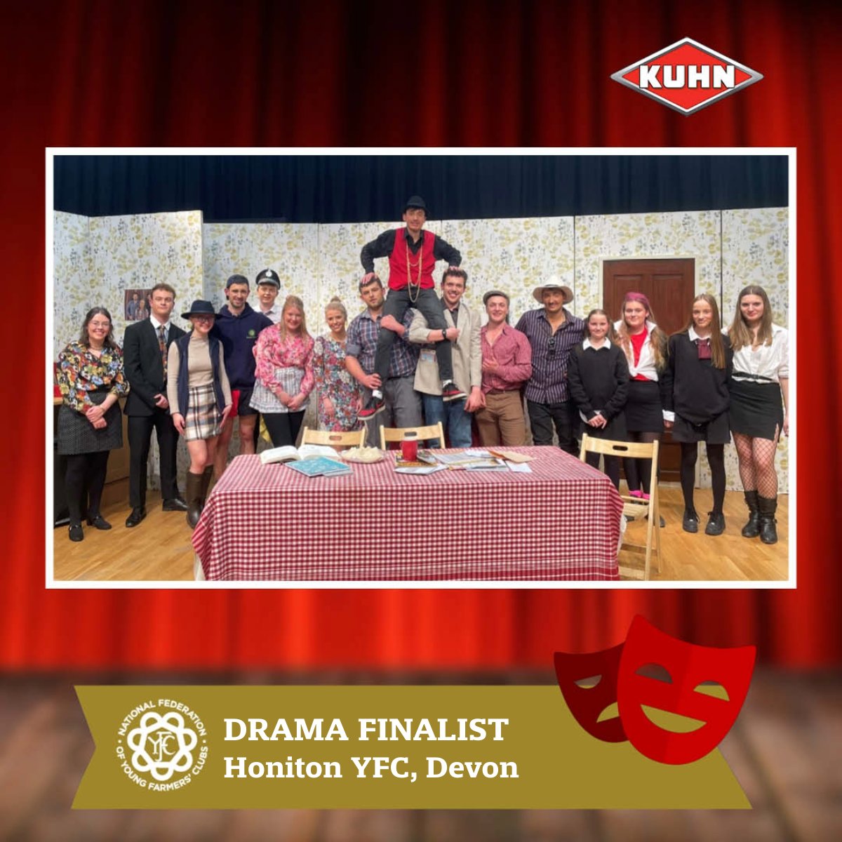 Well done @DevonYFC for getting 2 teams into the Performing Arts final, sponsored by @KUHN_UK. Honiton YFC will perform Set-a-side, written by Peter Slack, a story about a farming family with an uncertain future. Buy tickets from the Spa Centre on 01926 334418. #YoungFarmers
