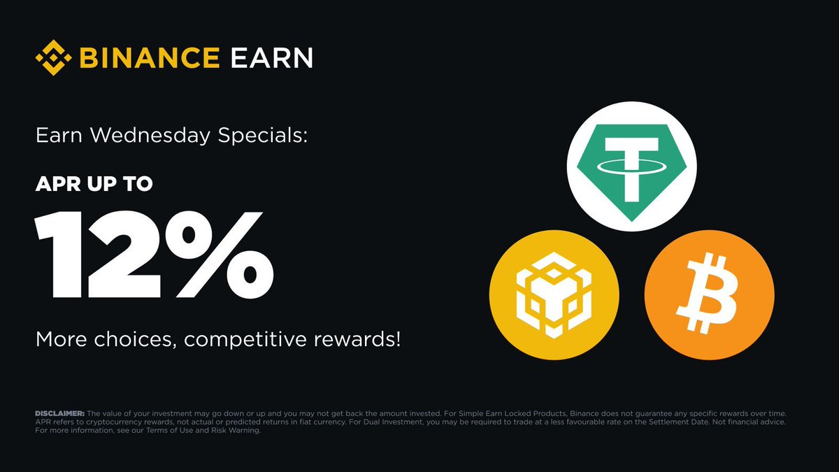 binance's tweet image. It's that time of the week again!

New rewarding offers with #Binance Earn 🫡

Have a browse ➡️ binance.com/en/support/ann…