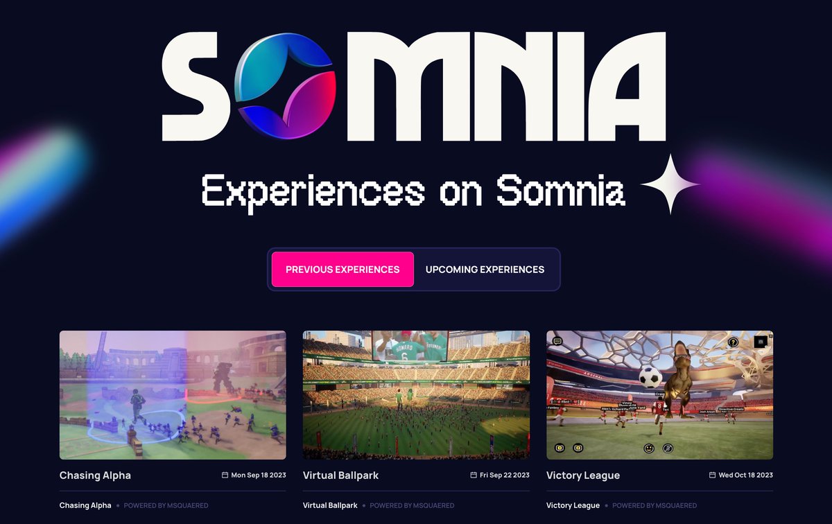Check out Somnia’s Event Page 👉 events.somnia.network

Experience mega Metaverse events on #Somnia, powered by @Improbableio & @MSquared_io. Previously seen events like @MLB @JYPETWICE @EdisonMetaverse are coming, Land in Somnia for connected and high-quality experiences.