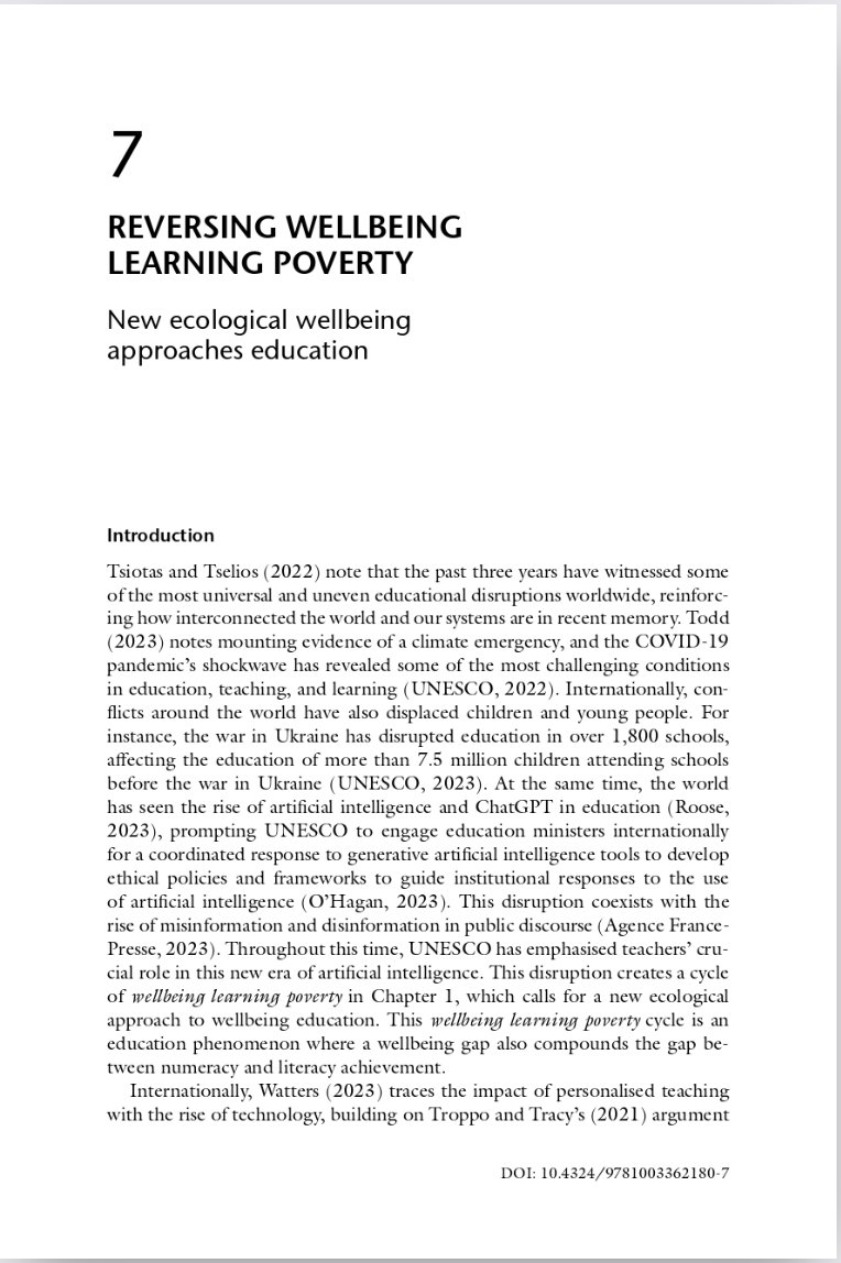 NEW PUBLICATION:  White, M. A. (2023). Integrating wellbeing and learning in schools: Evidence-informed approaches for leaders and teachers. Taylor &amp; Francis.
doi.org/10.4324/978100…