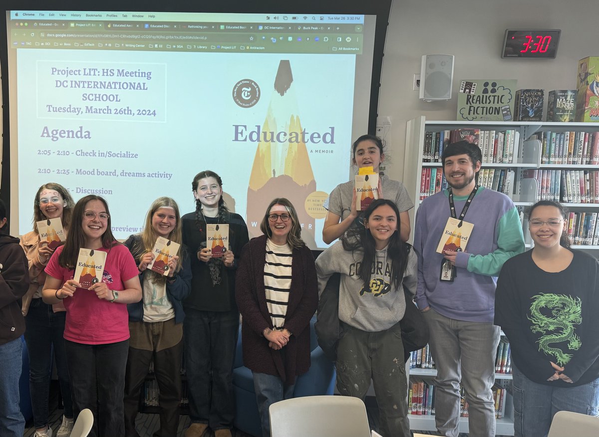 HS Book Club has been going strong this year! Here, students pose after discussing our fifth book of the year, 'Educated' by Tara Westover. We invite all HS students and staff to join us! Reach out to the library team for more information about upcoming clubs.