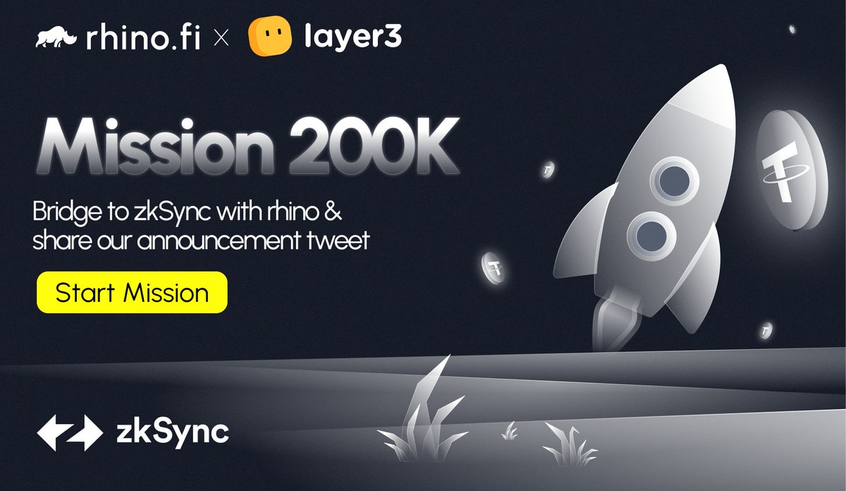 💫 New Quest Alert 💫 rhino is joining @layer3xyz #Mission200 - earn XP and claim your share of $200,000 in token rewards! Bridge to @zkSync through rhino.fi before 27.04 🌁 👉 layer3.xyz/quests/mission…