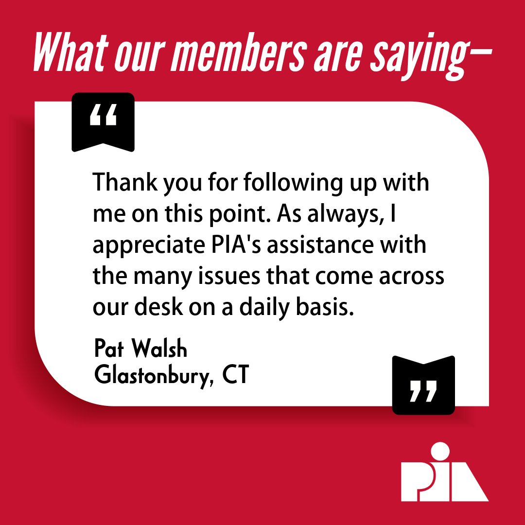 What our members are saying— 'Thank you for following up with me on this point. As always, I appreciate PIA's assistance with the many issues that come across our desk on a daily basis.' —Pat Walsh, Glastonbury, CT #IndependentAgent #CTInsurance #InsuranceMatters #InsurancePros