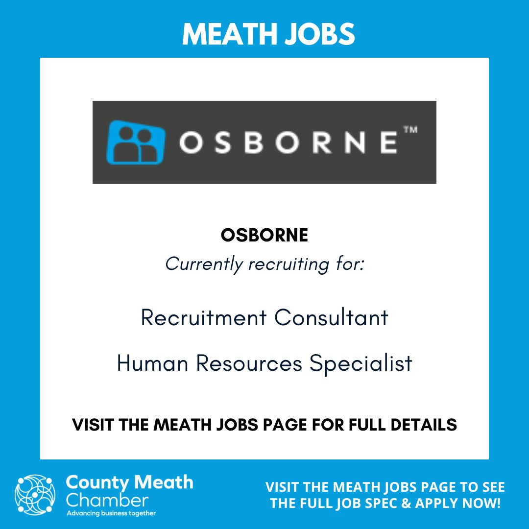 Are you on the lookout for a new job in Meath? ➡️ View the current vacancies with Osborne on the Meath Jobs Page here: countymeathchamber.ie/jobscareers/me… Meath – the Best Place to Live, Work & Grow 💚💛 @OsborneRecruits #JobFairy #Careers