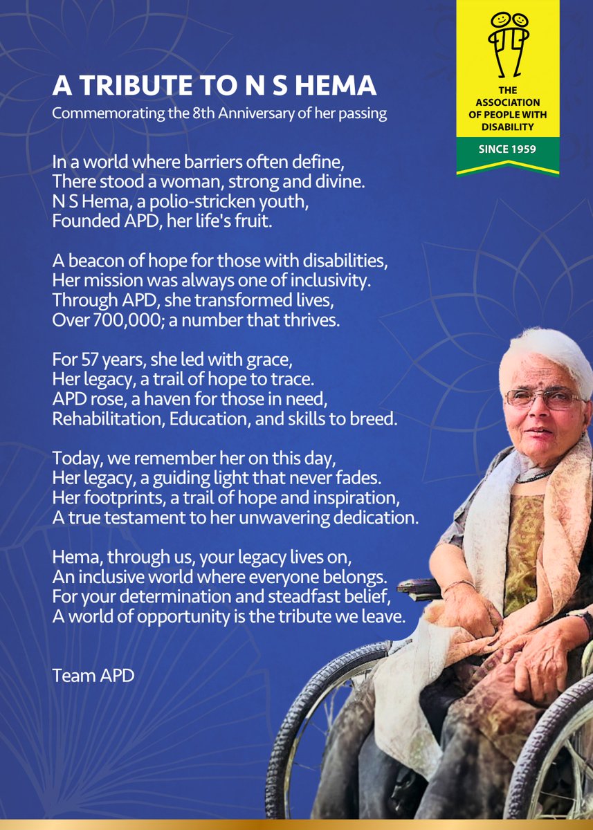 This week marks the 8th Anniversary of our late Founder, #NSHema. Thanks to her vision and dedication, we have touched countless lives over the years. We at #APD pledge to carry forward her legacy, creating a more #Inclusive and #Accessible future for all.