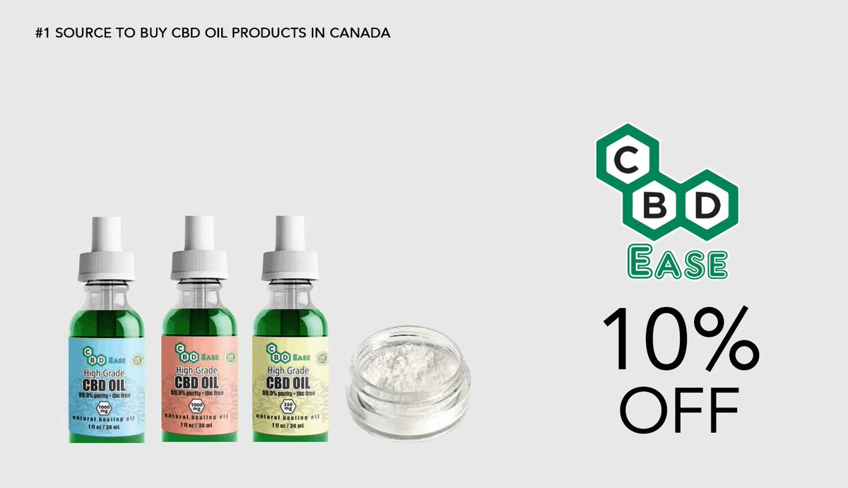 🌿 Feeling the need for some CBD? Canada produces and tests some of the best! Get 10% off your order with coupon SOC at CBD Ease. 💻 Shop now: buff.ly/3TRgrzF #CBDdiscount #SaveOnCannabis