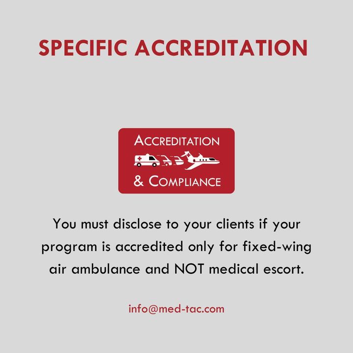 med__tac's tweet photo. Depending on your program's road map, you may not accredit your service to all modes of transport and/or scopes of practice. You must advertise or notify the public as such.

#airambulance #flightnurse #flightmedic #medicalescort  #compliance #education #training #accreditation https://t.co/buGCRqEX6j