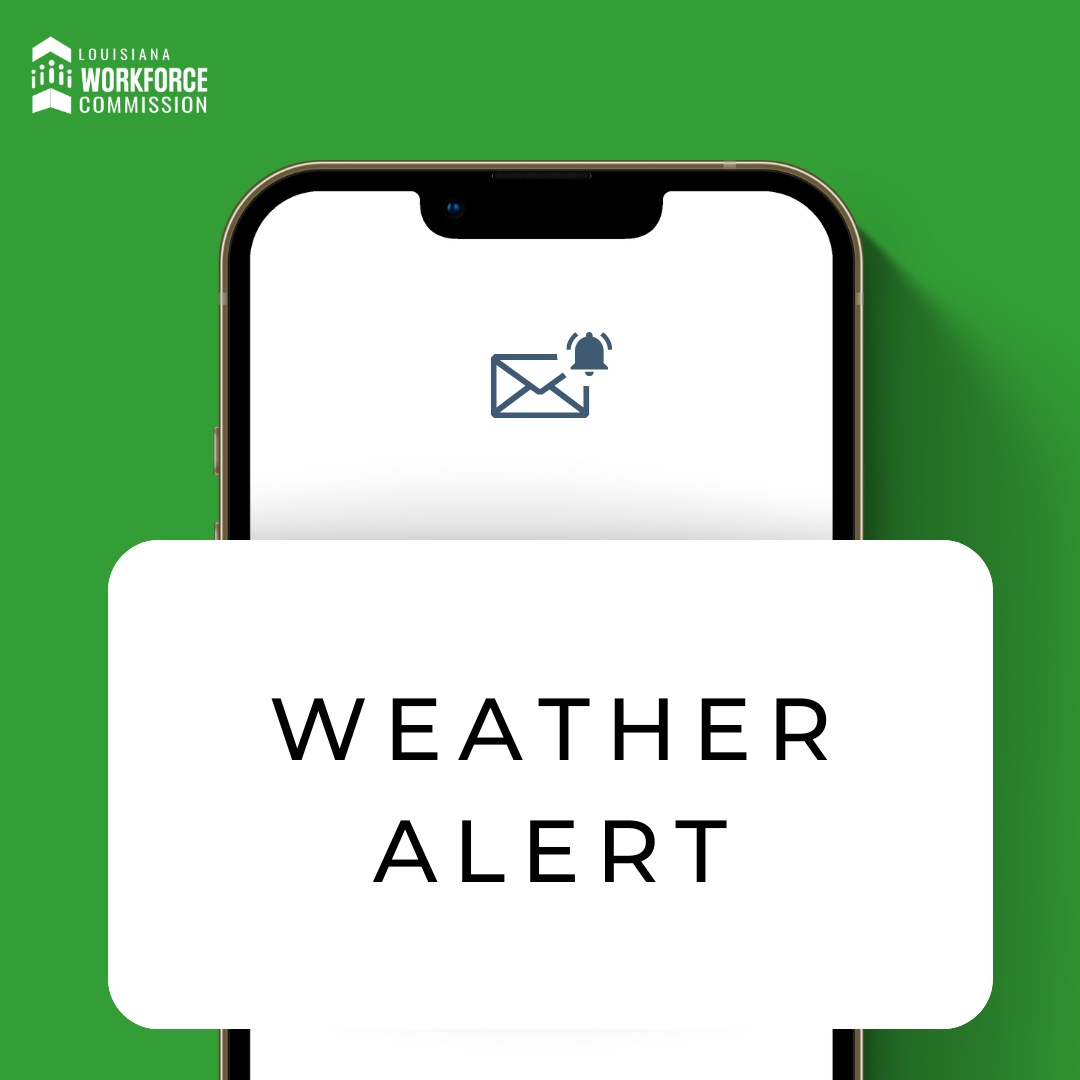Due to inclement weather, the Louisiana Workforce Commission will be closed today. We encourage everyone to stay tuned to local news outlets and continue to take the necessary precautions. #LouisianaWorks #LAWorks