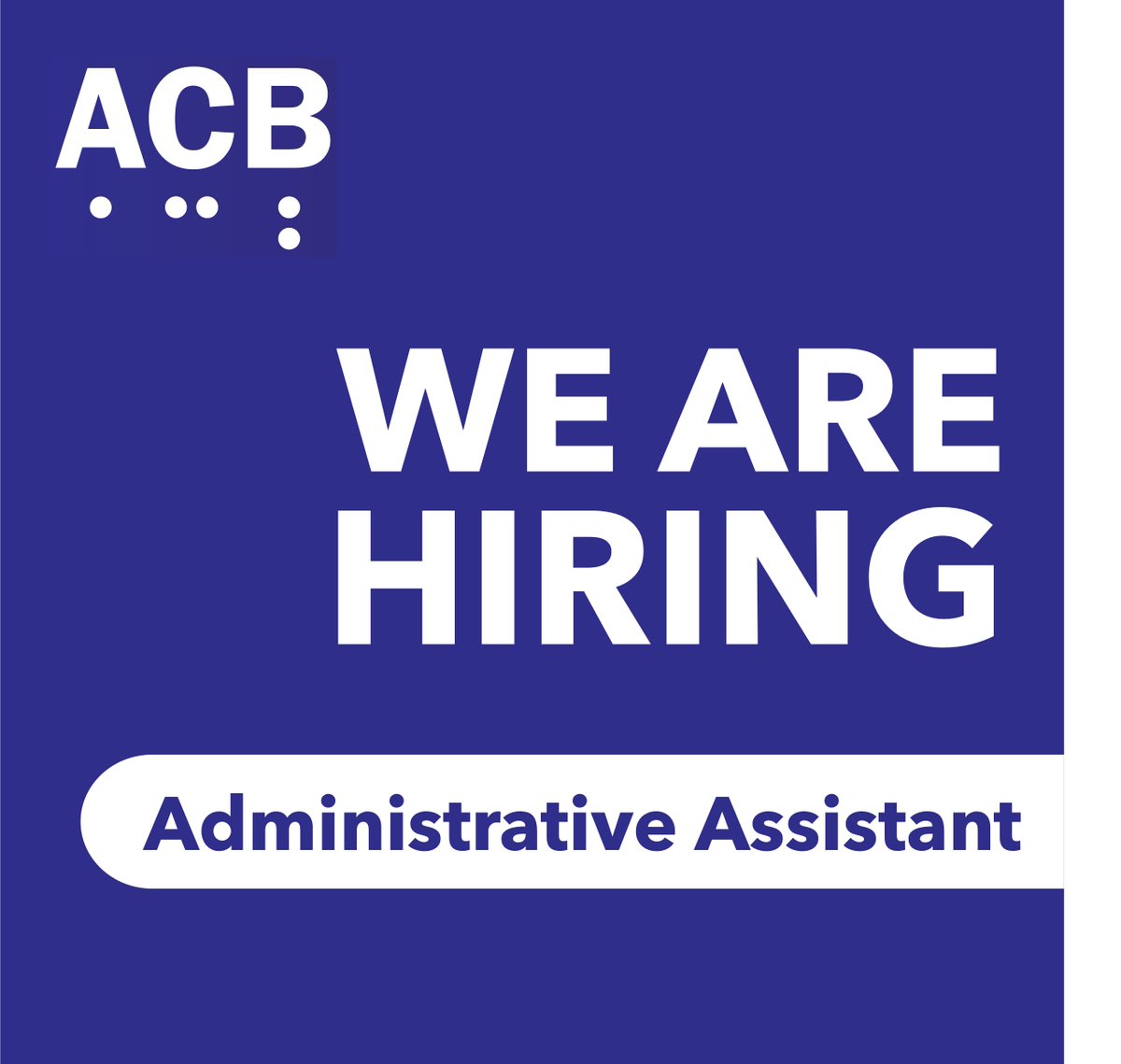 ACB is hiring! We’re searching for an Administrative Assistant to provide support to our fast-paced Alexandria, VA office. Responsibilities include fielding incoming calls, processing mail, and providing excellent customer service. For more info, visit: acb.org/jobs#Administr…