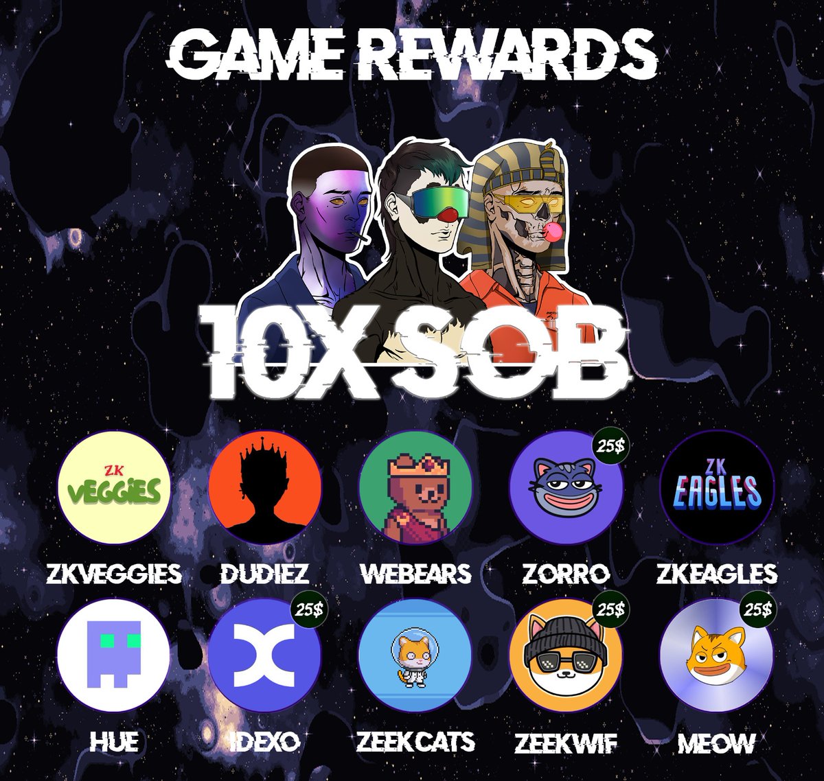 First SoB Game Event 👀 For support @zksync ecosystem; We get some zk NFT's and zk Tokens, also we added 10X SoB NFT 🚀 Note: Only SoB NFT holders can play our game and more NFT's more chance to win ! Here are the Rewards (Worth more than 1000$) 🔥