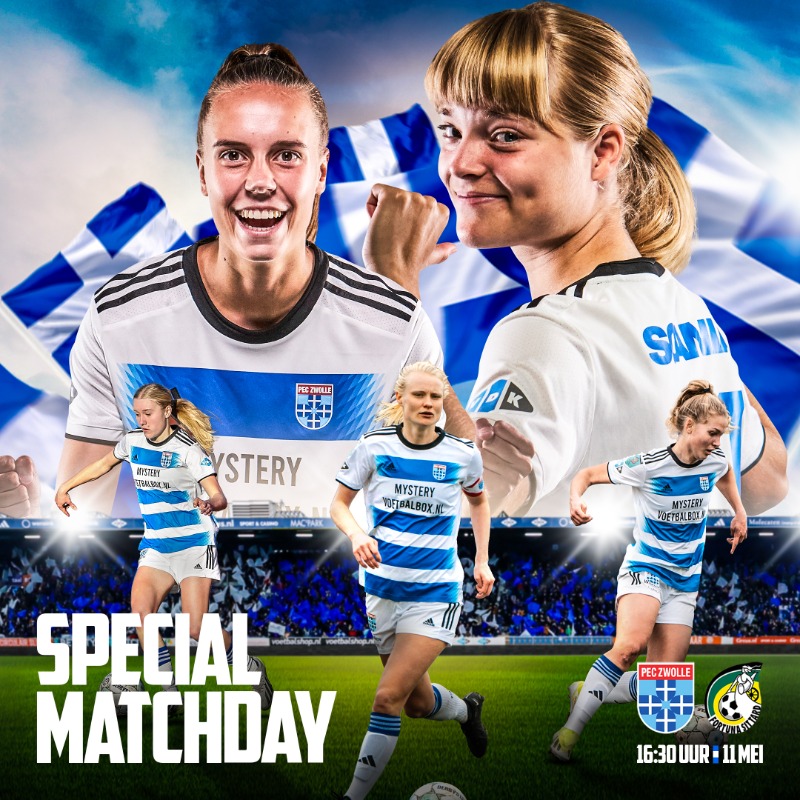 PECVrouwen's tweet photo. 𝑺𝒑𝒆𝒄𝒊𝒂𝒍 𝒎𝒂𝒕𝒄𝒉𝒅𝒂𝒚 ✨

⚔️ PEC Zwolle - Fortuna Sittard
🏟️ MAC3PARK stadion
🗓️ Zaterdag 11 mei | 16.30 uur
⭐️ Kidsevent met o.a. springkussens en voetbalactiviteiten