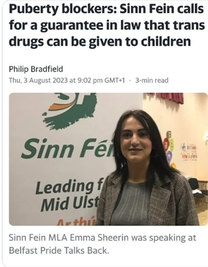 Prediction: Sinn Fein starts telling media they were always against children being prescribed puberty blockers or cross sex hormones