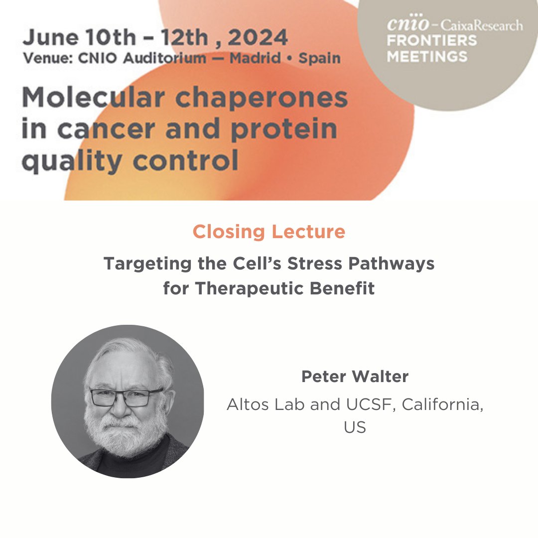 Don't miss #CFM_MolChaperones!👇 The closing lecture will be held by Peter Walter from @altos_labs and @UCSF. ❛Targeting the Cell’s Stress Pathways for Therapeutic Benefit❜ 🗓️10 - 12 June ⏰Abstract deadline 06/05 ✍Subscription deadline 27/05 🔗Info: cnio.es/eventos/molecu…