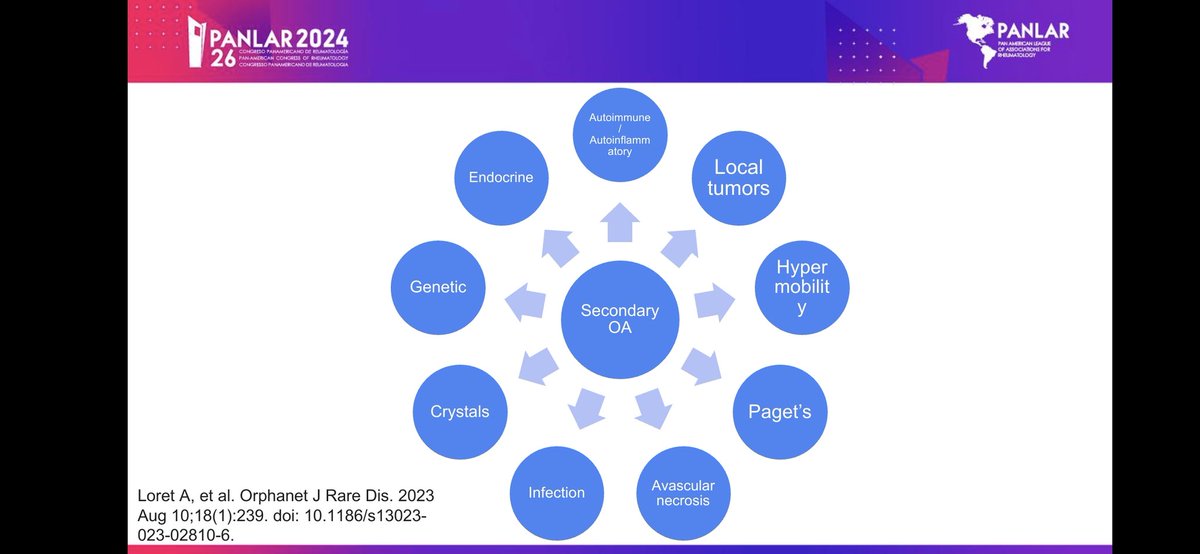 Hoy vamos a hablar de #osteoartritis primaria y secundaria en #PANLAR2024. Detección temprana y perlas clínicas. @Asoreuma @PanlarJ @PanlarLeague @lasamericasauna