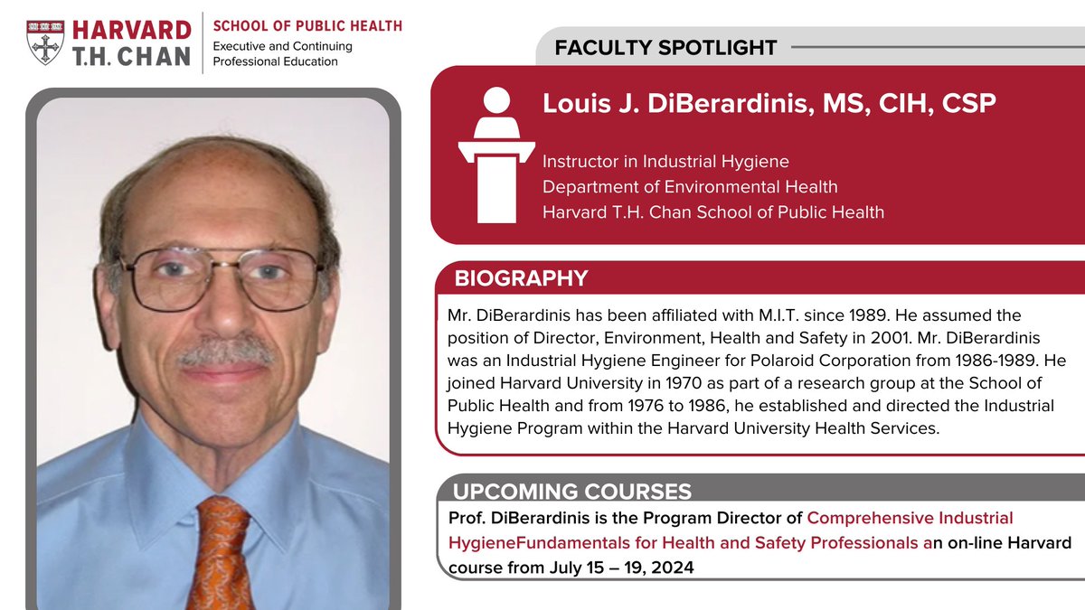 Meet Mr. DiBerardinis, he has been a Visiting Lecturer at Harvard University School of Public Health since 1986 where he currently teaches in several graduate courses and continuing education programs. Learn More : bit.ly/3UyJhmI