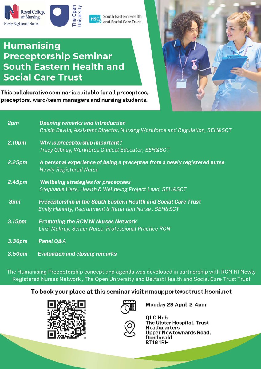 Mark your calendars for 29 April 2024! We've got the best minds in nursing gathering for the Humanising Preceptorship Seminar. Whether you're a preceptee, preceptor, or ward manager, this is a prized opportunity to gain firsthand insights. @RCN_NI_NRN Don't miss out!