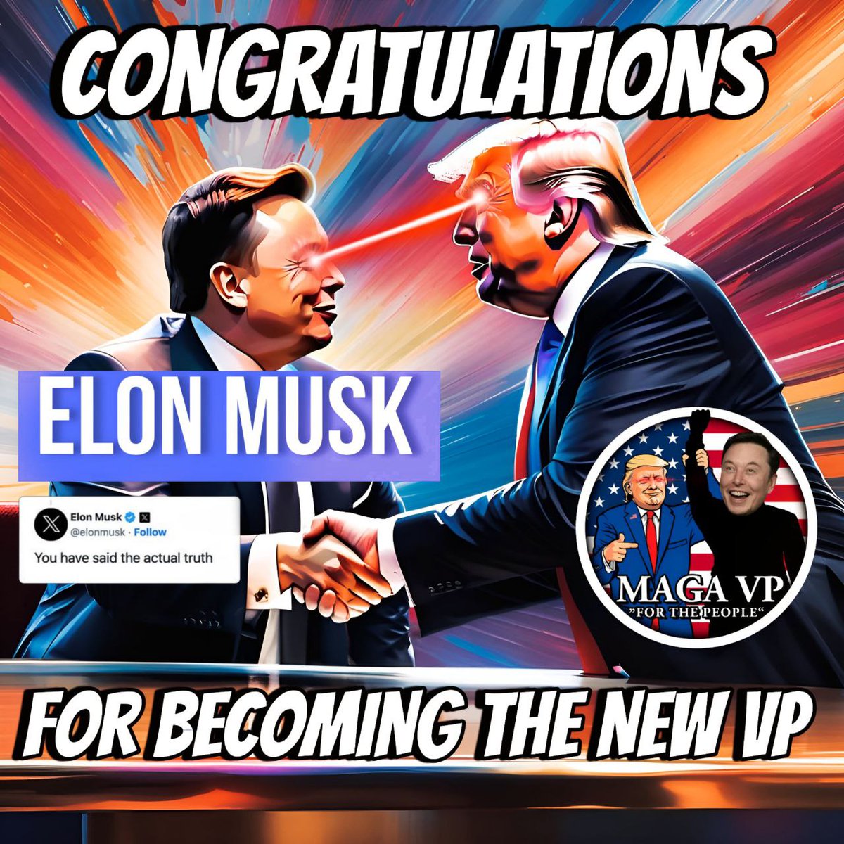 Day #18
Wauw, already 18 days.. @elonmusk we got you a special @DonaldTrump @magaVPcoin profilepicture for your @X account.
