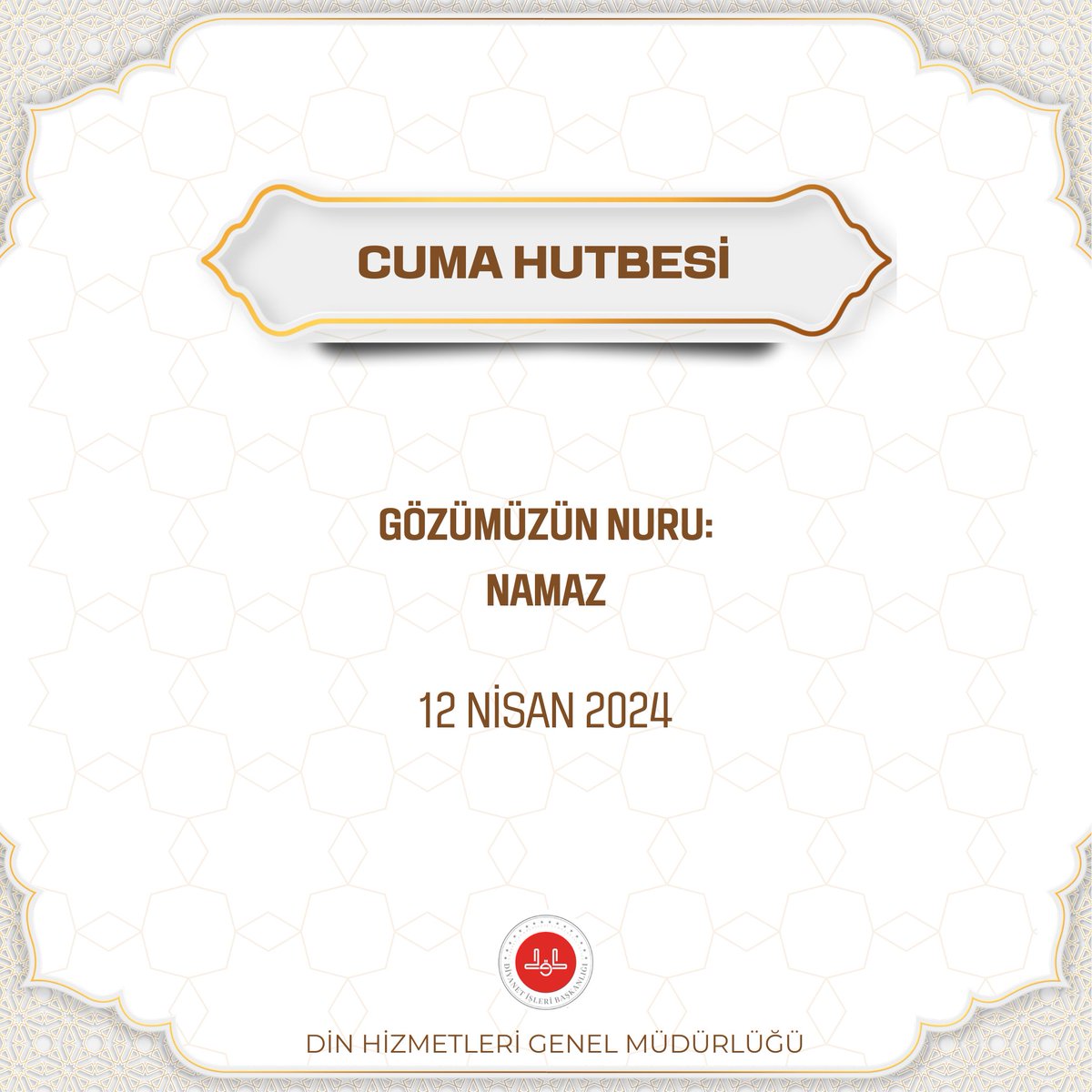 📌Cuma Hutbesi (12 Nisan 2024) ❝Gözümüzün Nuru: Namaz❞ 🔗dinhizmetleri.diyanet.gov.tr/Detay/970/1204… 🔗instagram.com/p/C5lJrM5NODd/… #HayırlıCumalar #CumaHutbesi