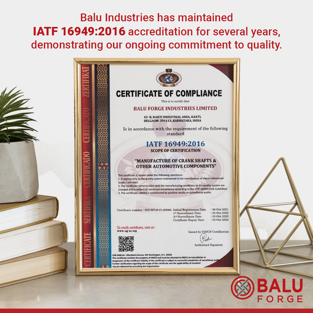 This prestigious accreditation signifies that our quality management system meets the rigorous requirements of the automotive industry. At Balu, we are committed to give you the best solution! #Balu #BaluForge #certification #Accreditation #Quality #Commitment #cigüeñal #cigueñal