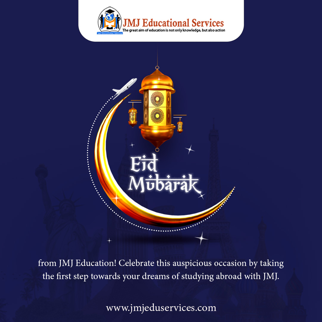 Eid Mubarak from JMJ Education! Celebrate this auspicious occasion by taking the first step towards your dreams of studying abroad with JMJ. #JMJEducation #EidMubarak #StudyAbroad #EducationConsultants #GlobalEducation #InternationalStudy #OverseasEducation #CareerGoals