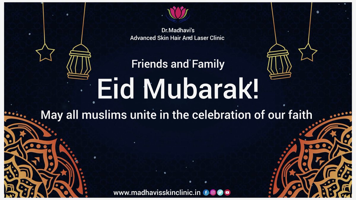 May allah bless you with millions of rasons to be happy this Eid and always....Happy Eid Mubarak-2024.....
#happyeidmubarak #mubarak2024 #happylife #happyfestival #Celebrations #drmadhavisadvancedskinhairandlaserclinic #drmadhavipudi #dermatologist #skinclinic #laserclinic #hyd