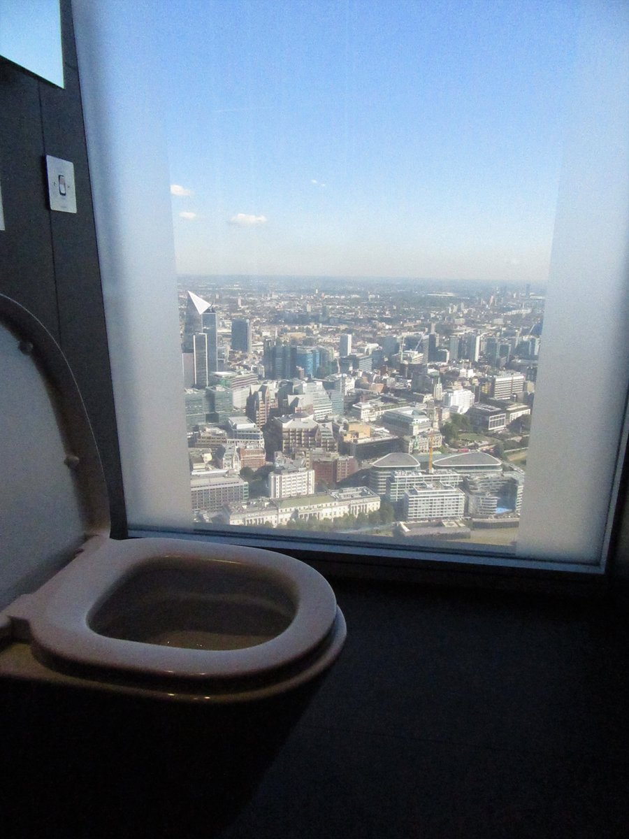 The 'loo' with the view. Great view over London from the public toilet at The Shard.  It's very popular and there's always a long queue. My wife told me off for not replacing the seat cover. Sorry😄 #WindowsWednesday #WindowsonWednesday.
