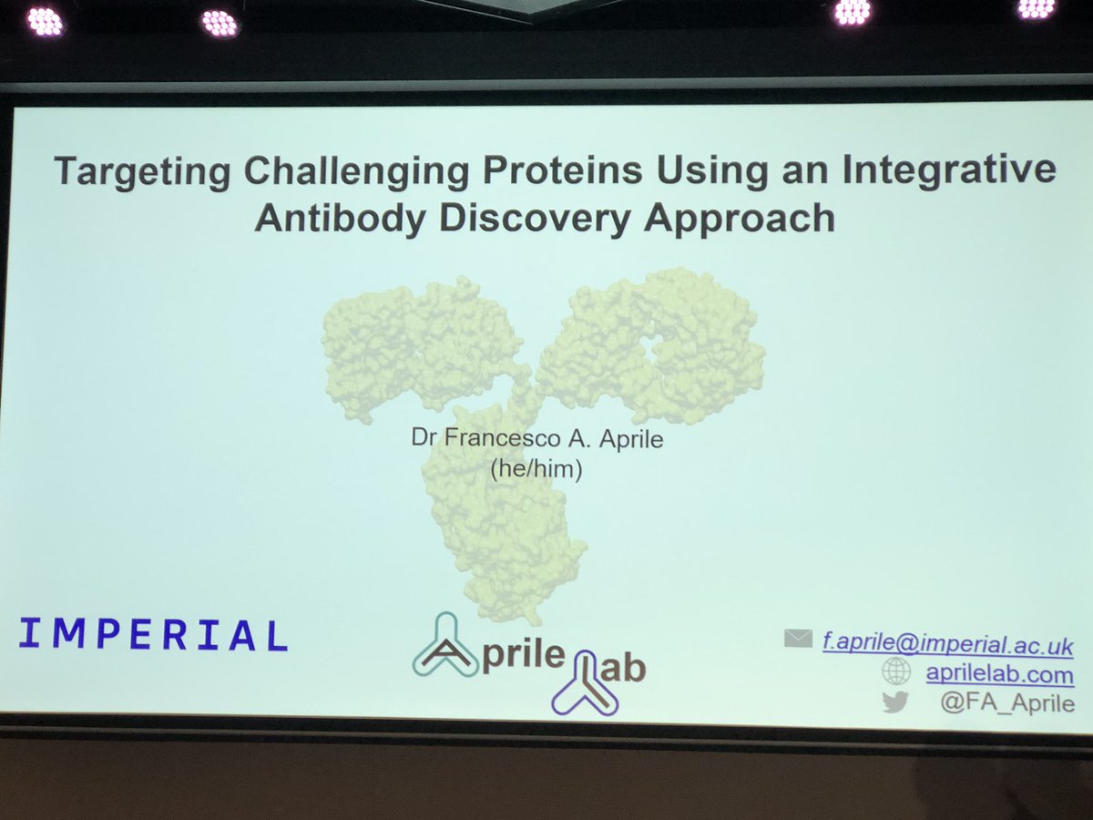 The early career investigators session starts with a talk by @FA_Aprile (@imperialcollege) on targeting challenging proteins using an integrative antibody discovery approach. #MedChemFrontiers24 @EuroMedChem @YoungSciNet @AcsMedi