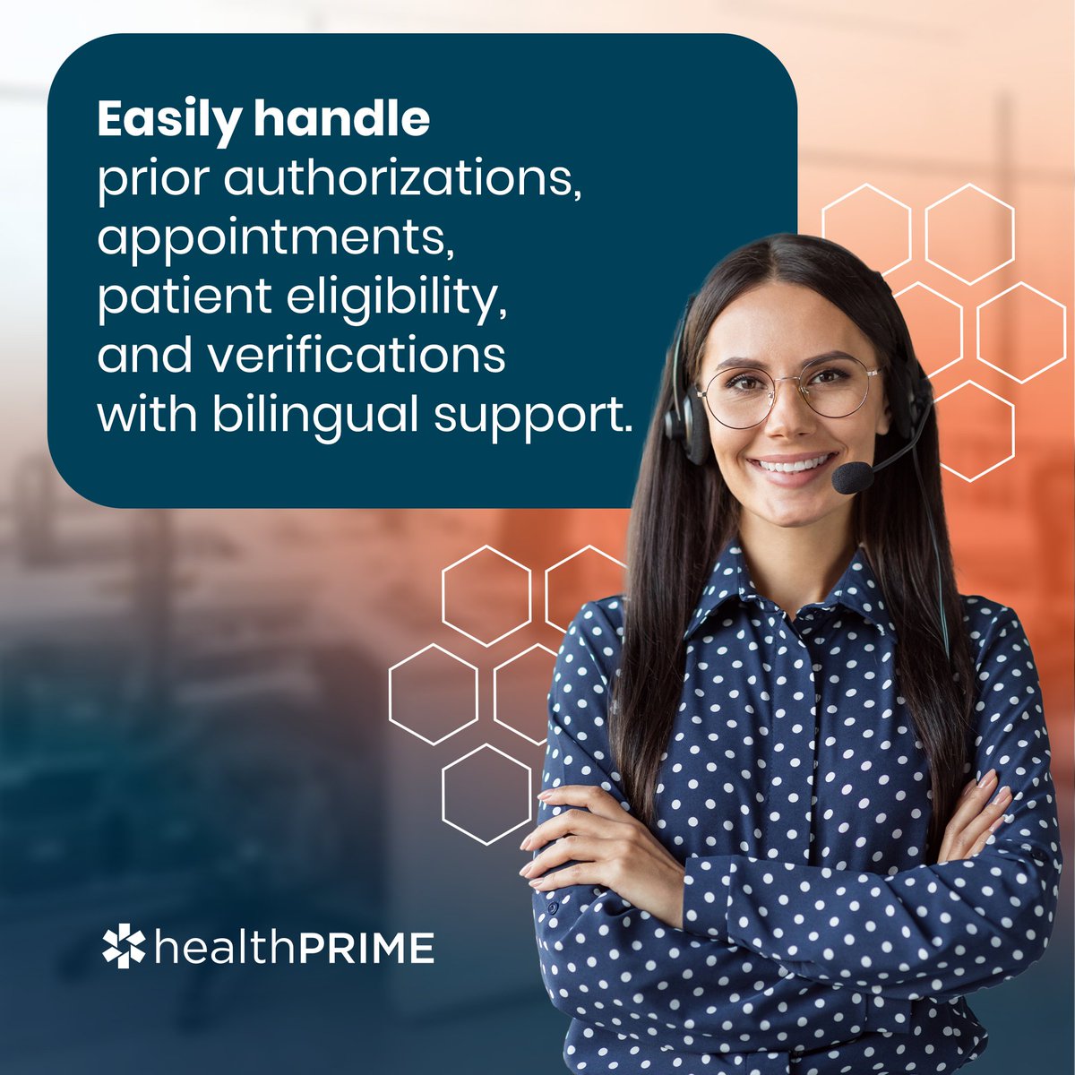 Are you seeking a #bilingual  #solution to #supercharge your #medicalpractice?

From prior authorizations to #appointment #scheduling, we've got you covered.

Elevate your #patientsatisfaction with #HealthPrime's #support!