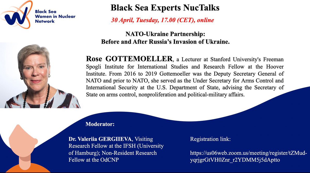 bsw_in_nuclear's tweet photo. We are thrilled to announce next round of #NucTalks with an exceptional speaker, @Gottemoeller 🤩
 
Mark April 30 on your calendar and register now: https://t.co/5HBEEUBjiT

The event will be moderated by the leader of the initiative @Gergiieva. You can't miss it 💙 https://t.co/3V5foW5Kvl