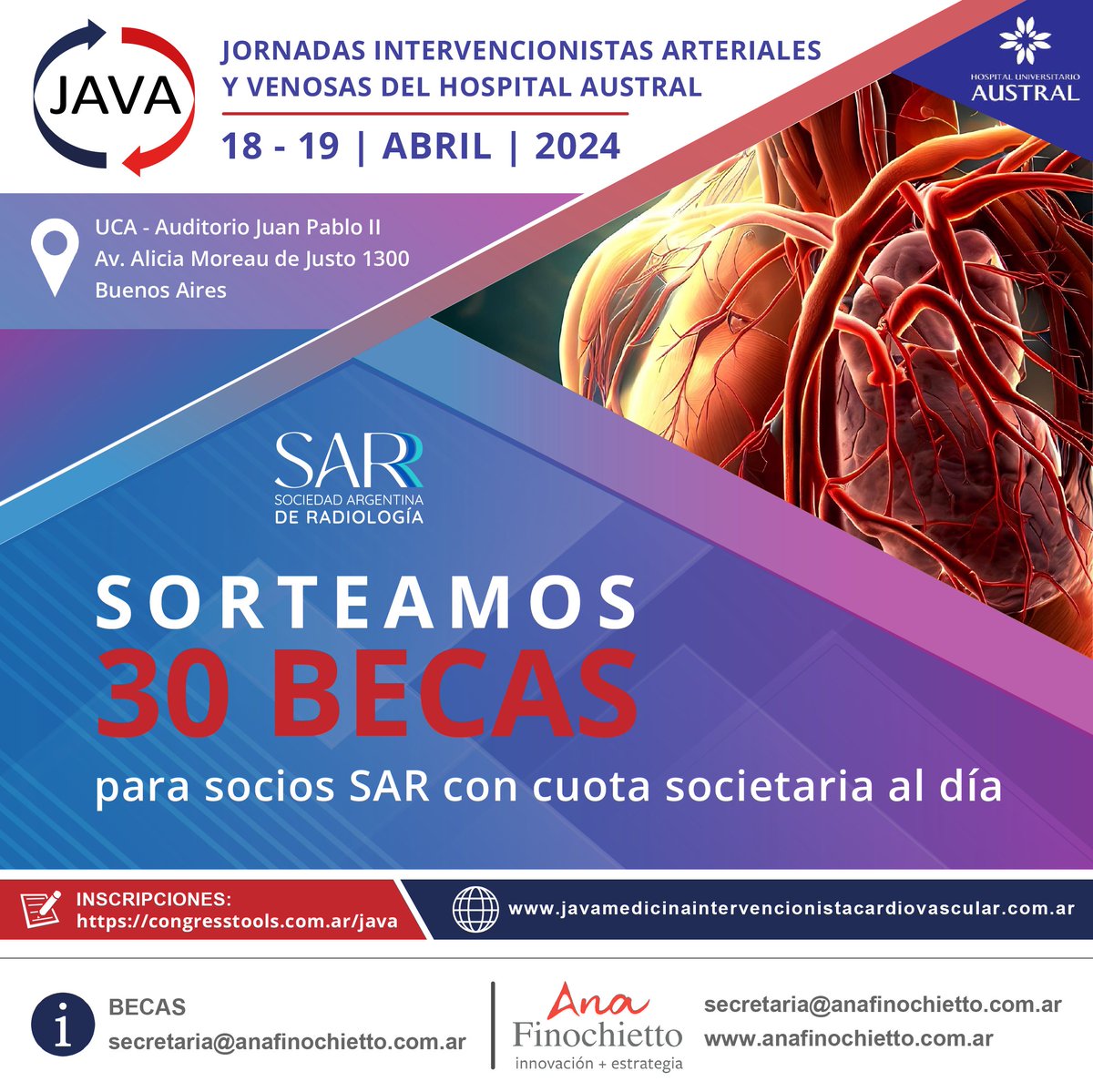 Nuevo sorteo para las Jornadas Intervencionistas Arteriales y Venosas del Hospital Austral - JAVA (exclusivo para socios SAR al día) Registrate en bit.ly/becas-java El anuncio de los ganadores se realizará el martes 16 de abril vía mail Más info: …intervencionistacardiovascular.com.ar