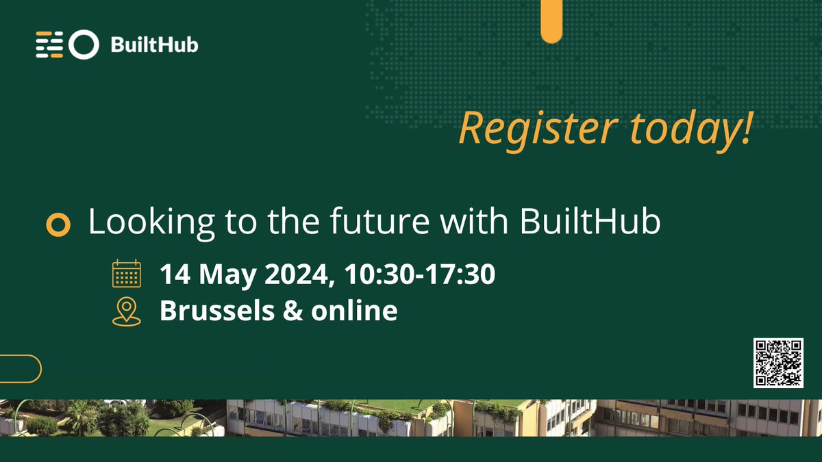 BuiltHub_EU (@builthub_eu) on Twitter photo Registration is now open for our final #event in May! ๐ฅ Are you working in the fields of #building, #data, #construction or #energy? We would love for you to join us! 
Learn more and register here ๐ builthub.eu/final-event Registration is now open for our final #event in May! ๐ฅ Are you working in the fields of #building, #data, #construction or #energy? We would love for you to join us! 
Learn more and register here ๐ builthub.eu/final-event