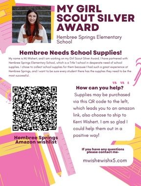 Hembree Springs (@hembreesprings) on Twitter photo A big thank you to this @Girlscouts and former Hembree Hawk for partnering with <a href="/CrossofLifeATL/">Cross of Life Lutheran Church</a> for her #gsSilverAward. We love that she chose to give back to her elementary school by ensuring that students will have what they need to succeed! A big thank you to this @Girlscouts and former Hembree Hawk for partnering with <a href="/CrossofLifeATL/">Cross of Life Lutheran Church</a> for her #gsSilverAward. We love that she chose to give back to her elementary school by ensuring that students will have what they need to succeed!