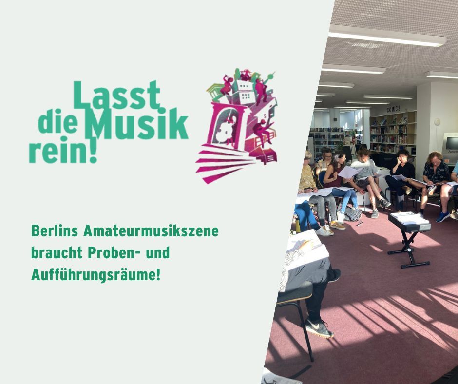 Die Raumkoordinationsstelle sucht weiter nach Probenräumen für die Berliner Amateurmusikszene! Kennt Ihr einen Ort? Räume, die sonst anders genutzt werden und nur außerhalb der Geschäftszeiten zur Verfügung stehen, bieten sich bestens an, ganz im Sinne der Mehrfachnutzung! 🙂