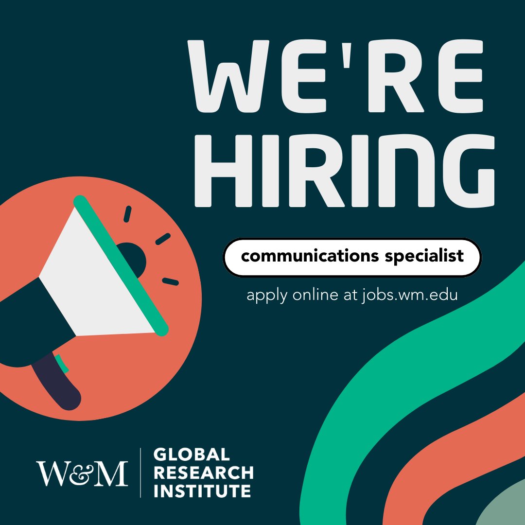 We're hiring! 🙌 Join the W&M Global Research Institute as a Communications Specialist - supporting audience outreach, content creation, corporate communications, publications, audio/video production, and website management. Learn more & apply here: jobs.wm.edu/postings/59238