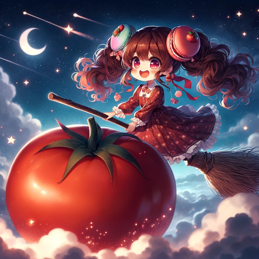 今日はよいトマトの日🌙 巨大なトマトと一緒に空を飛ぶよ✨ グッモーニーン(｡･ω･)ﾉﾞ