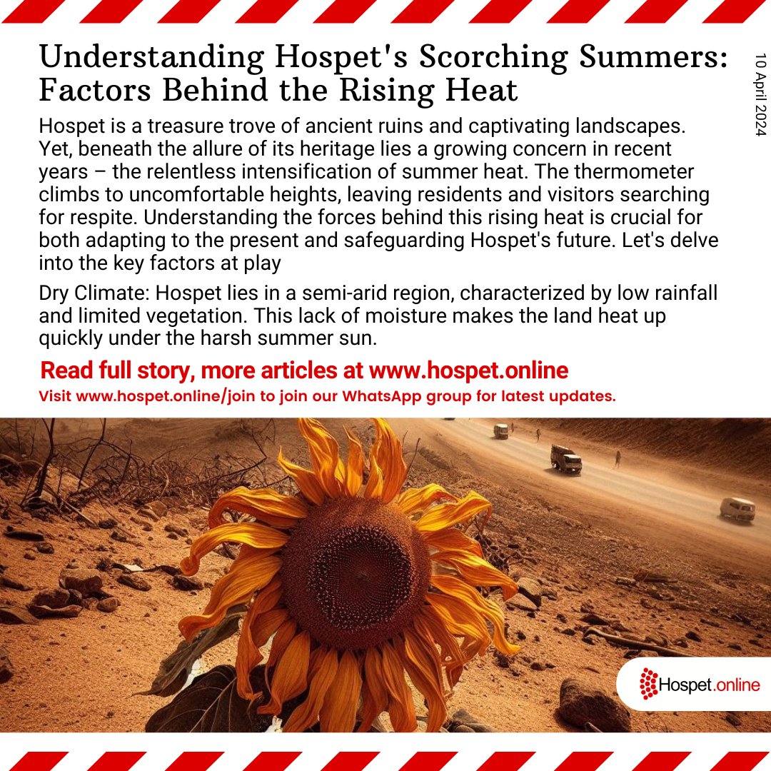 Understanding Hospet's Scorching Summers: Factors Behind the Rising Heat Hospet is a treasure trove of ancient ruins and landscapes. Yet, beneath the allure of its heritage lies a growing concern in recent years – relentless intensification of summer heat. hospet.online/understanding-…