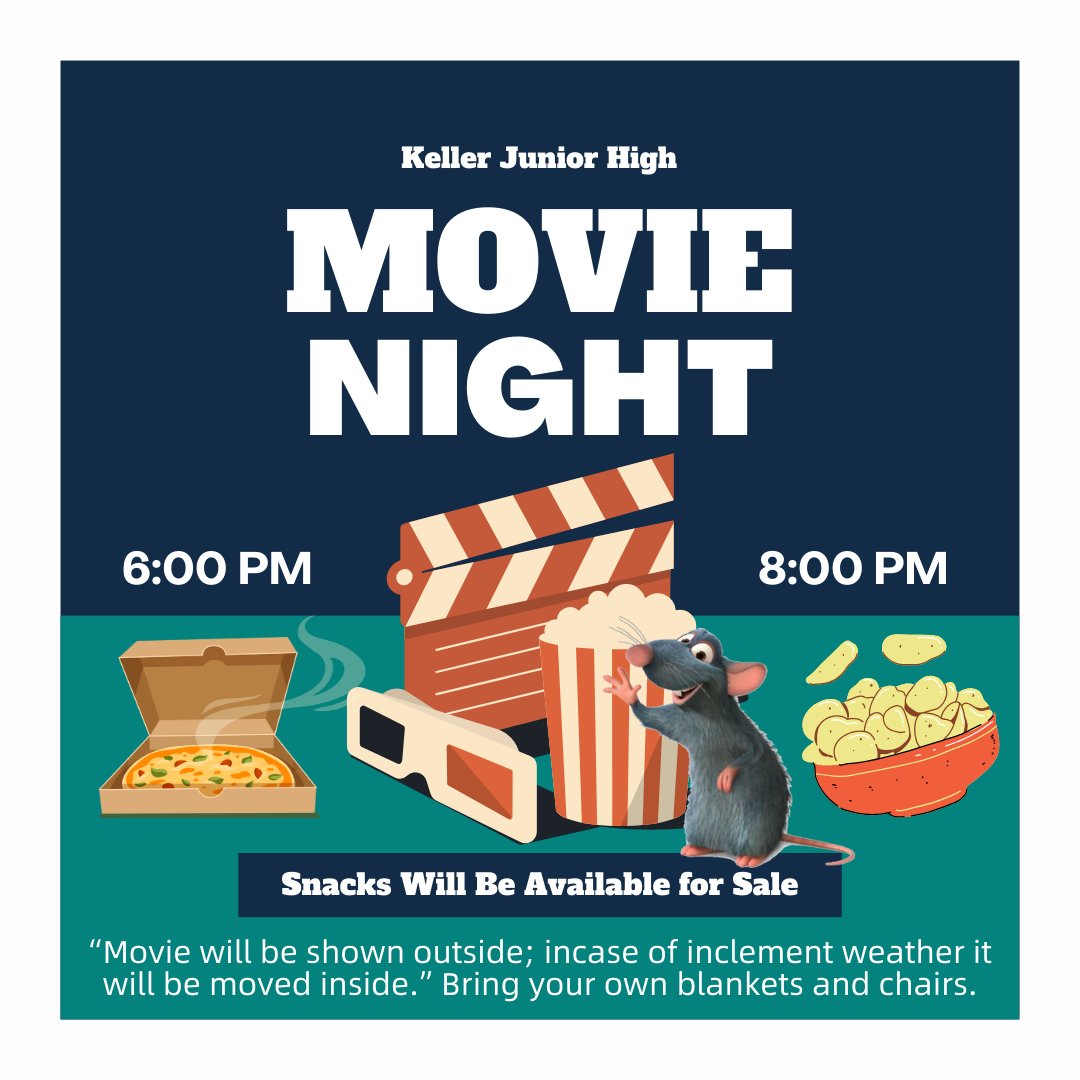 It's back! Movie Night will held #tonight from 6pm to 8pm. The plan will be to show the movie outside, but will be moved inside for inclement weather. Snacks and pizza will be available for purchase. Hope to see many of you in attendance. #TogetherAsOne #ratatouille🐭