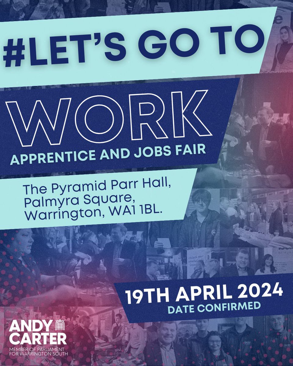 A week on Friday - 19th April at the @PyramidParrHall - hundreds of job opportunities and apprenticeships from local companies and organisations who are keen to meet local people. Working hard for #Warrington helping people into work
