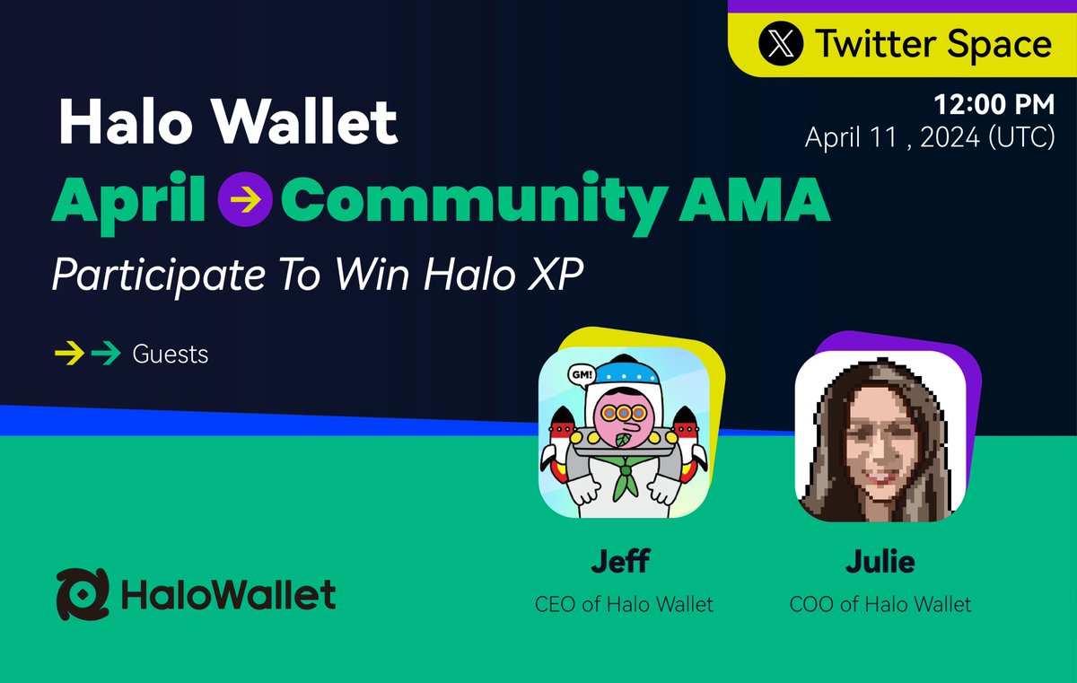 Join the Halo Wallet April Community AMA on Twitter Space tomorrow with our CEO @Pioneer_Jeff & COO @Web3_Julieee! ⏰12:00PM, Apr 11, 2024 (UTC) 📍twitter.com/i/spaces/1dRKZ… 🎁Exclusive Halo XP #Giveaway Set a reminder and participate for a chance to win XP!🤩