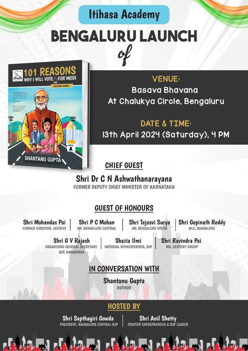 Join the Book “101 Reasons why I will vote Modi” release on 13th April 2024,Saturday 4 PM in Basava Bhavana