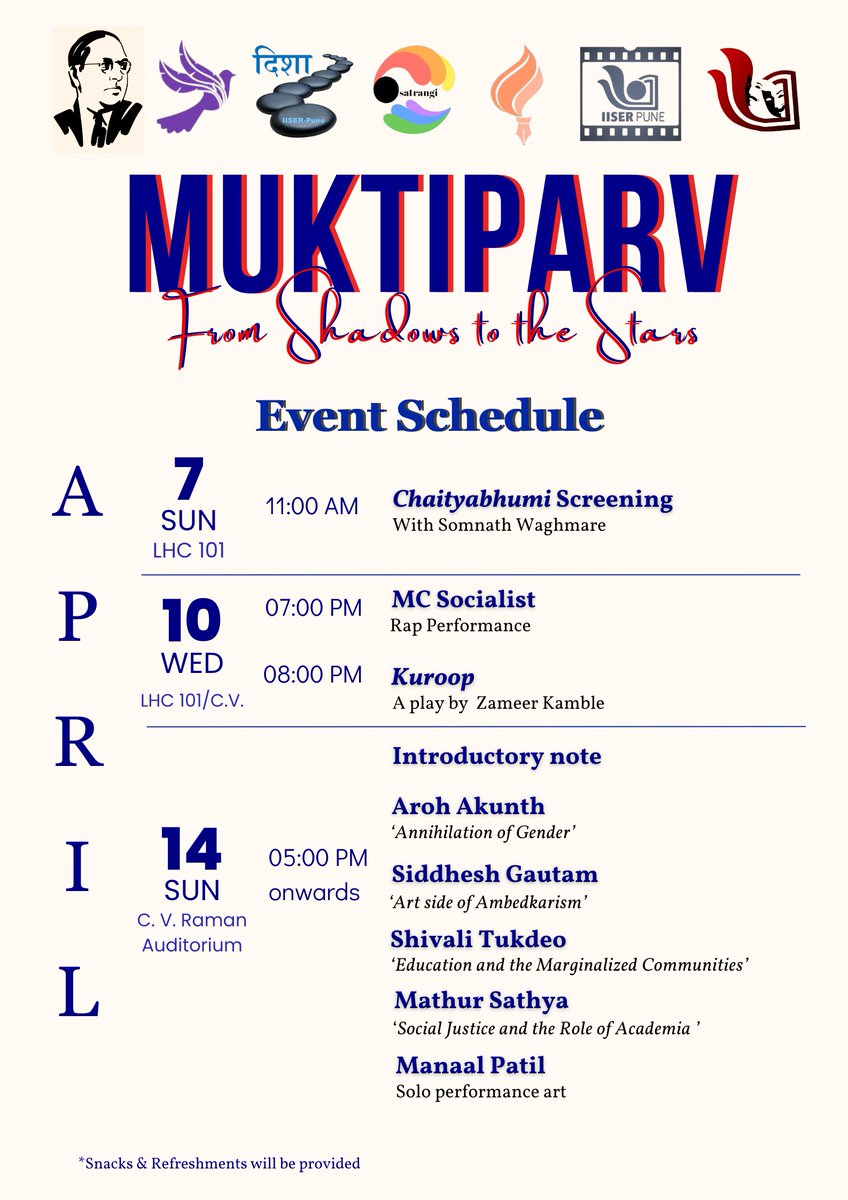 Last year, when I introduced Dalit History Month at IISER, I said it could be the first and the last time we'd call it that. We're now Muktiparv, transcending identitarian associations, yet an event that invites Dalit-Adivasi people in advancing the Ambedkarite movement for all.