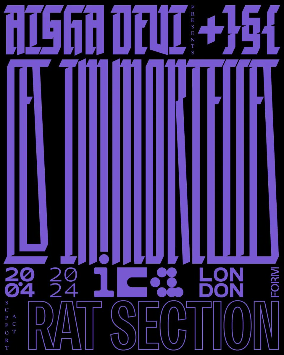 📢UK premiere of Aisha Devi’s 'Les Immortelles', a theatrical live representation of her latest record 'Death is Home' + her first London performance in five years. Sat, Apr 20 bit.ly/3PEwq2K Support Rat Section Presented by @formpresents