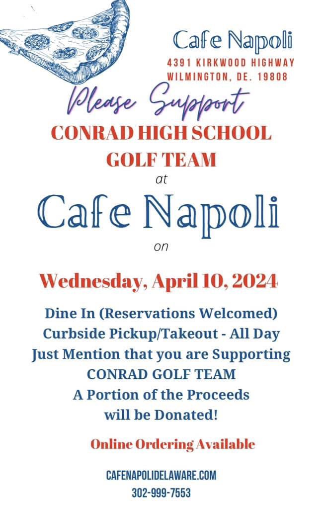 Need a dinner plan? Head to Cafe Napoli to support our Golf team!