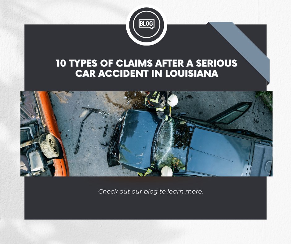 Dive into our blog post and discover the 10 essential types of claims you need to know after a serious car accident in Louisiana.
 #CarAccidentClaims #LouisianaLaw

bit.ly/3Tfjrpf